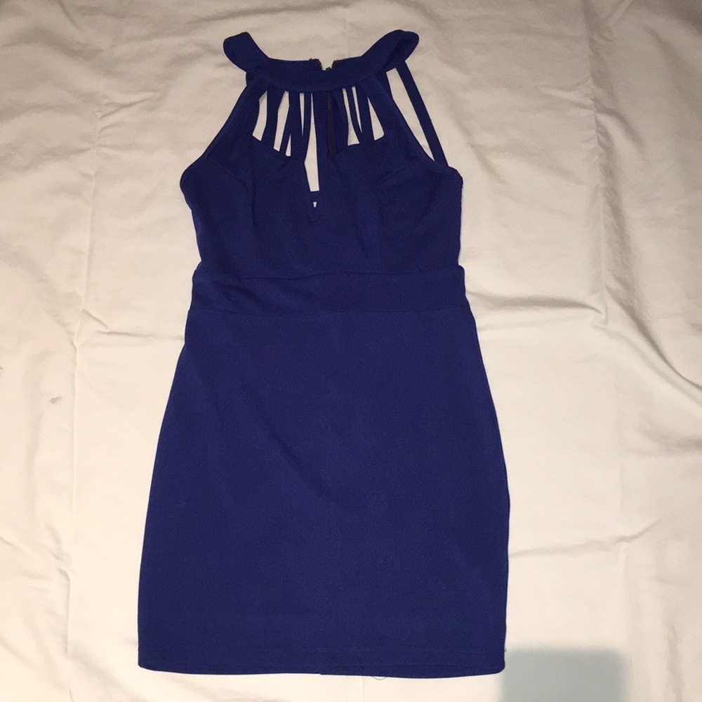 Blue caged tight dress
